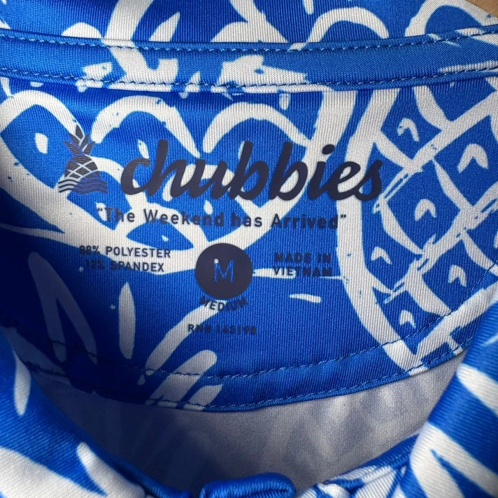 Chubbies‎ Mens The Thigh Napple Performance Polo Shirt Blue Pineapple M